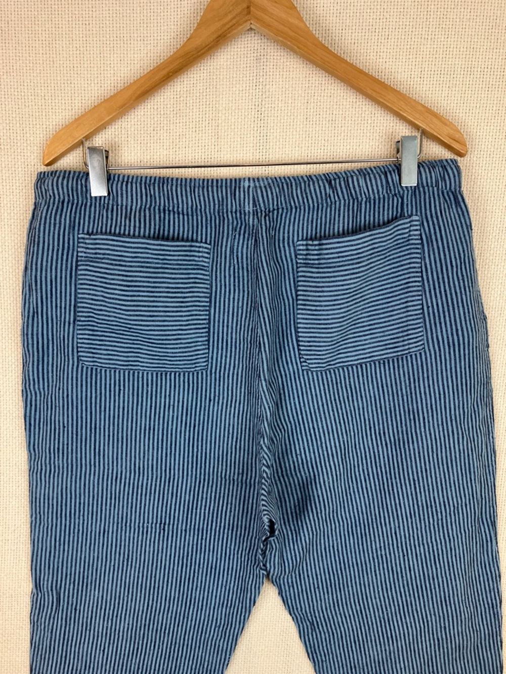 Alex Crane Bo Pants Linen Blue Stripe Drawstring Waist XL NWT - Picture 5 of 11